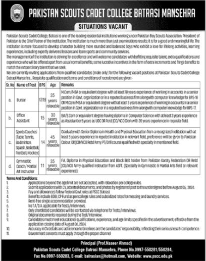 Pakistan Scouts Cadet College Jobs In Mansehra 2024 Detail