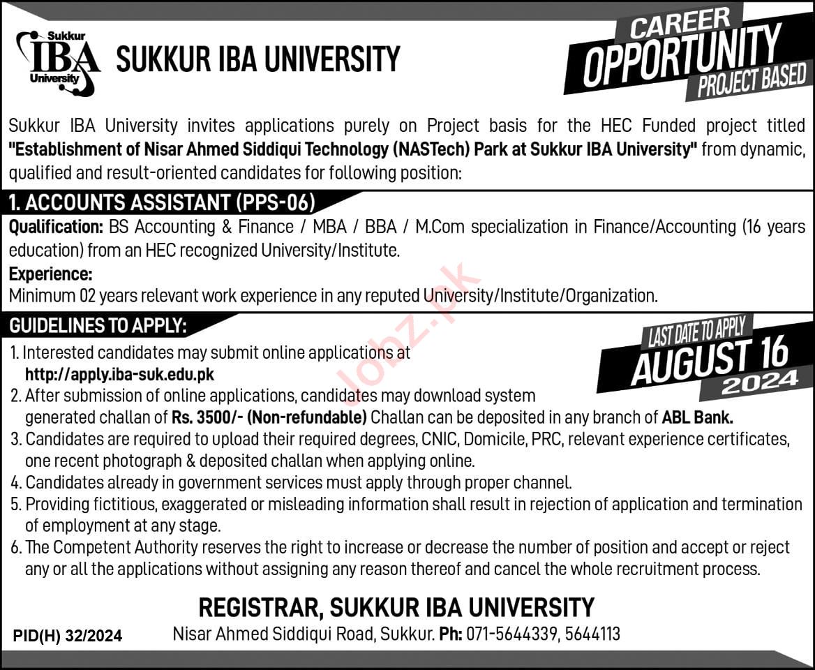 Sukkur IBA University Jobs In Sukkur 2024 Detail