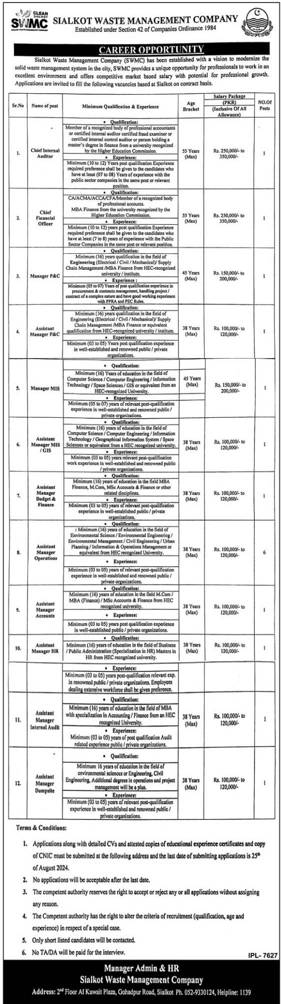 Sialkot Waste Management Company Jobs In Sialkot 2024 Detail