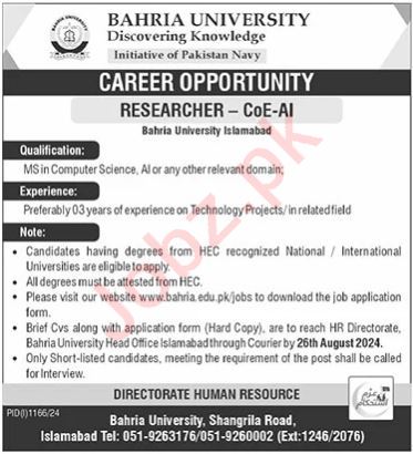 Bahria University Jobs In Islamabad 2024 Detail