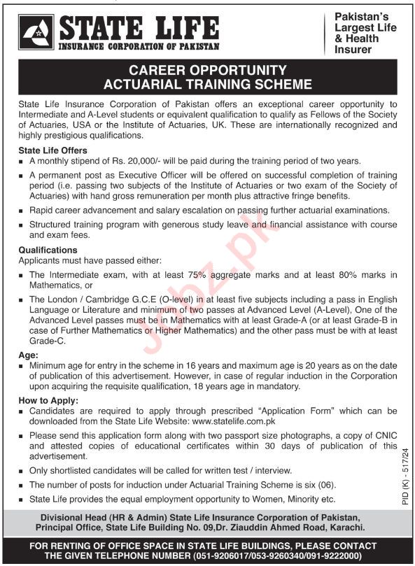 State Life Insurance Corporation of Pakistan Jobs In Karachi 2024 Detail