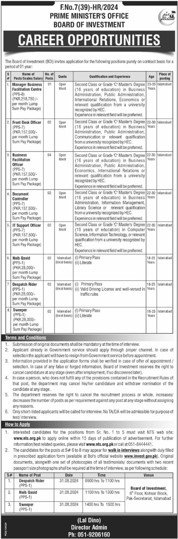 Board Of Investment Jobs In Islamabad 2024 Detail