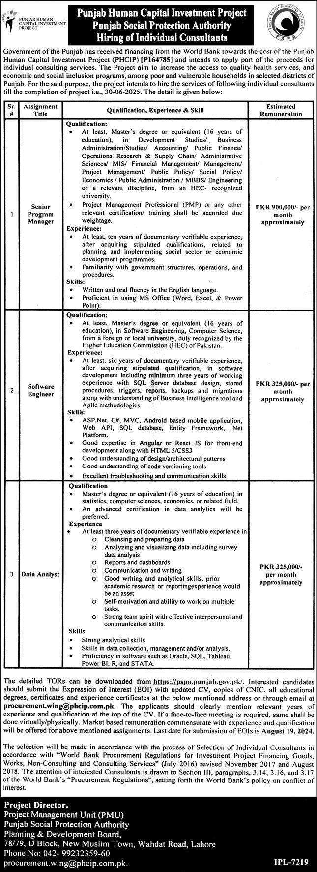 Punjab Social Protection Authority Jobs In Lahore 2024 Detail