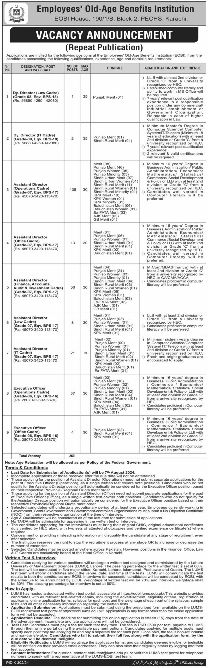Employees Old Age Benefits Institution Jobs In Karachi 2024 Detail