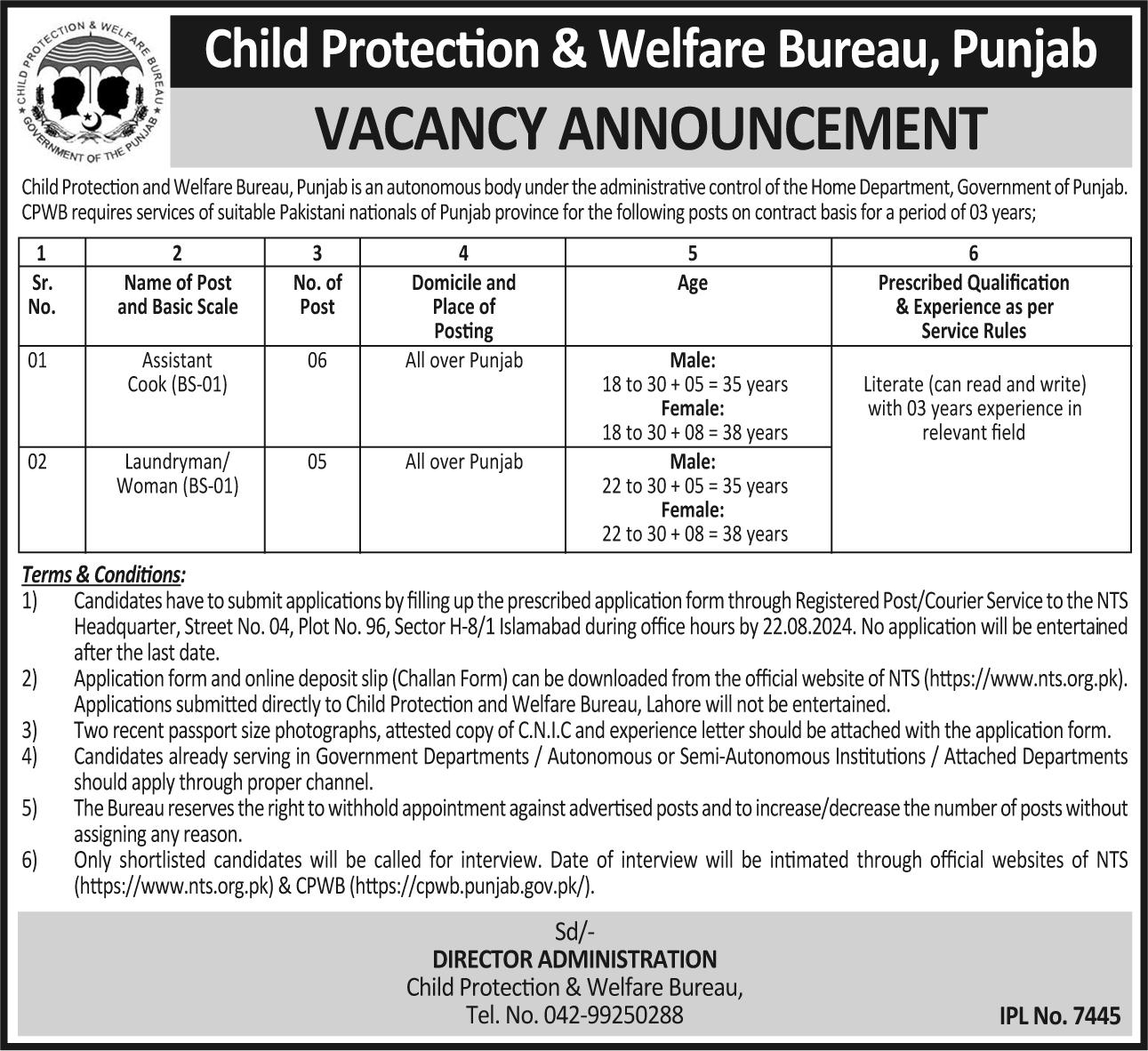 Child Protection And Welfare Bureau Jobs In Lahore 2024 Detail