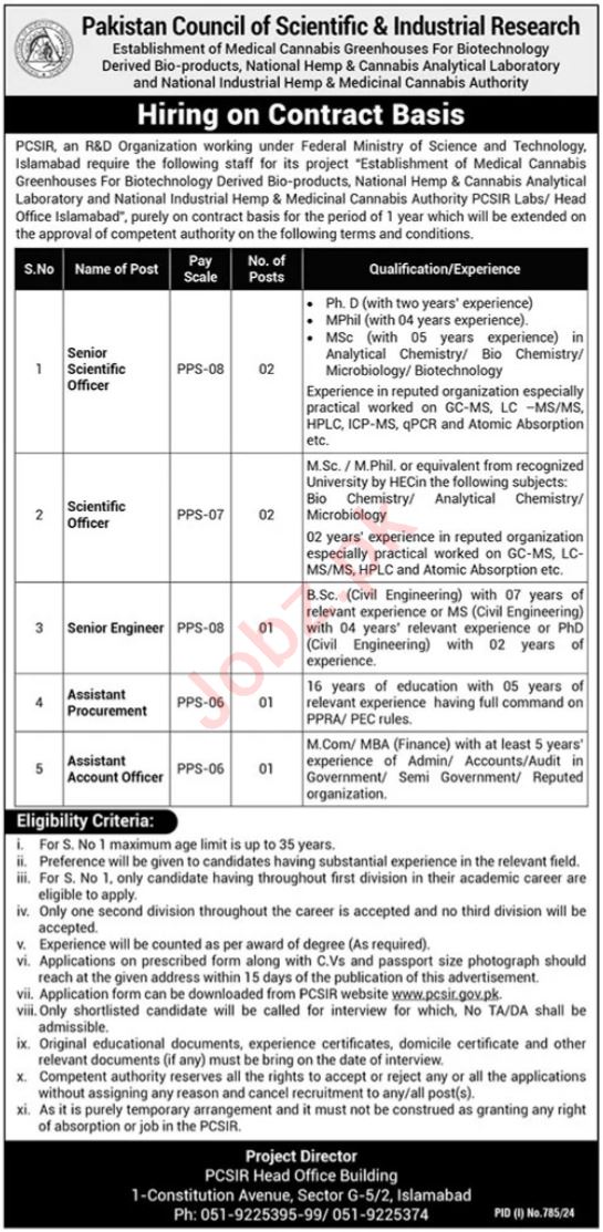 Pakistan Council Of Scientific And Industrial Jobs In Islamabad 2024 Detail