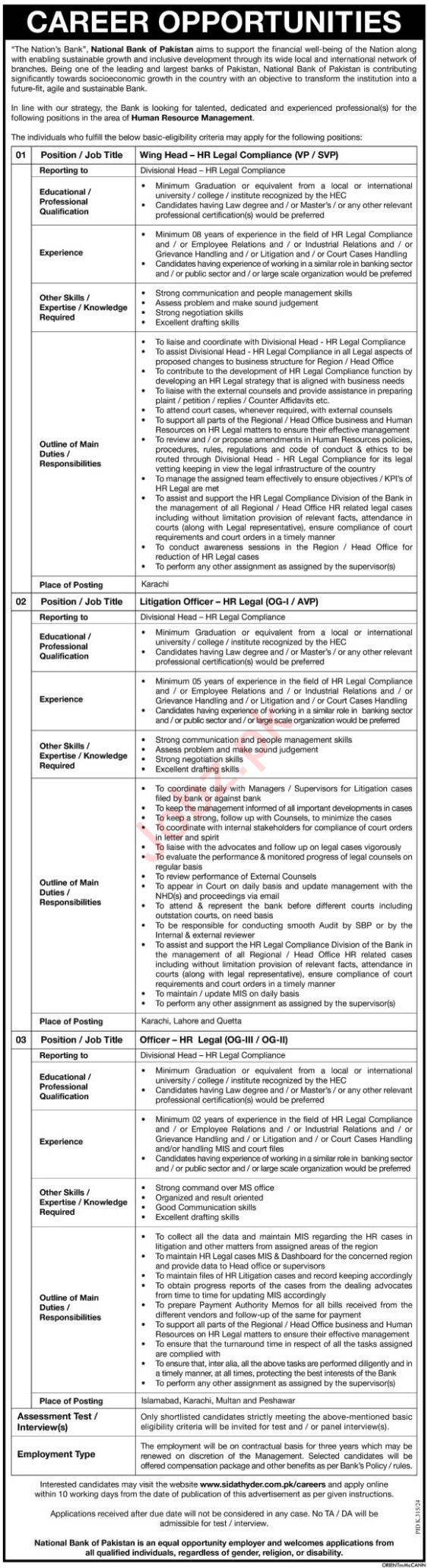 National Bank Of Pakistan Jobs In Islamabad 2024 Detail