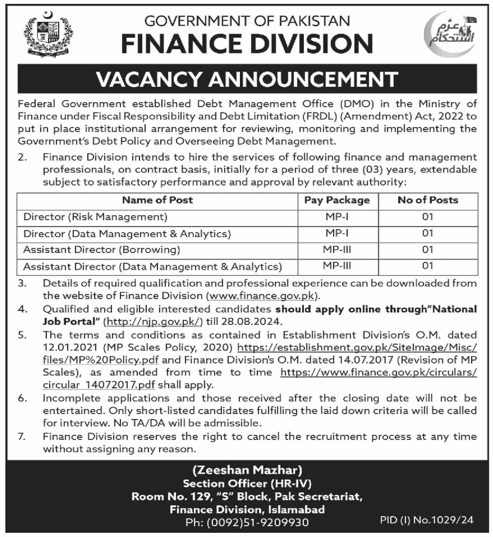 Finance Division Jobs In Karachi 2024 Detail