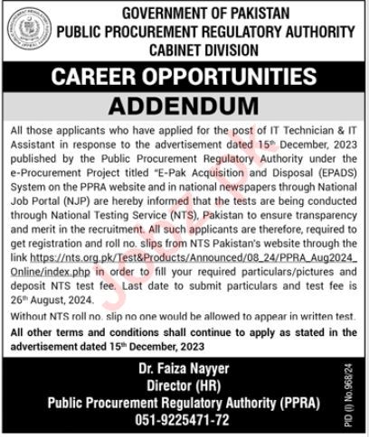 Public Procurement Regulatory Authority Jobs In Islamabad 2024 Detail