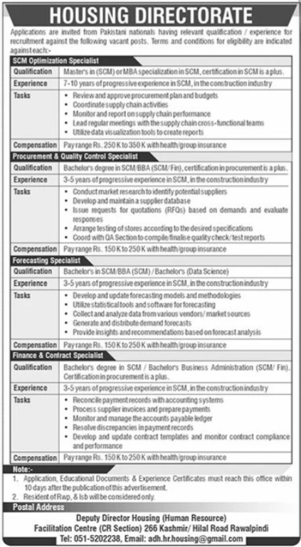 Housing Directorate Rawalpindi Jobs In Rawalpindi 2024 Detail