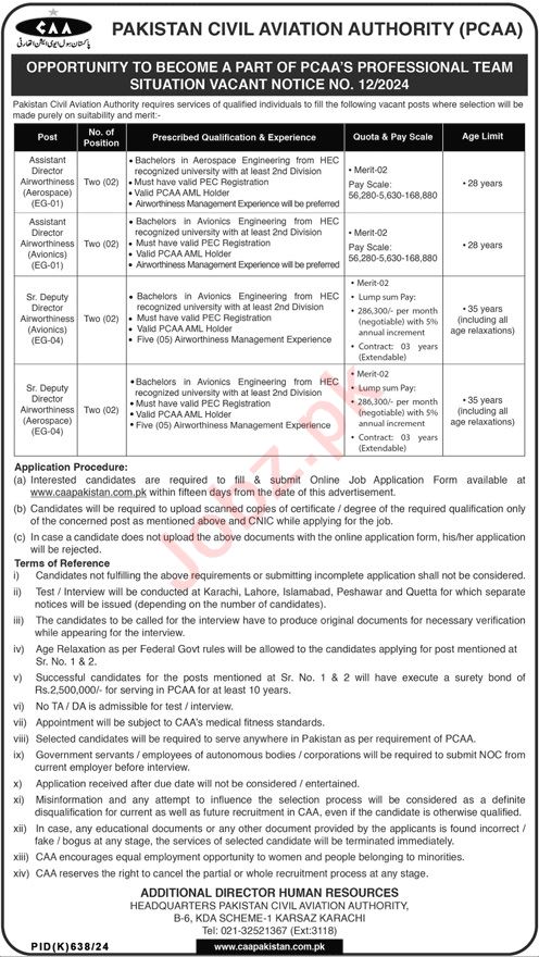 Pakistan Civil Aviation Authority CAA Jobs In Karachi 2024 Detail