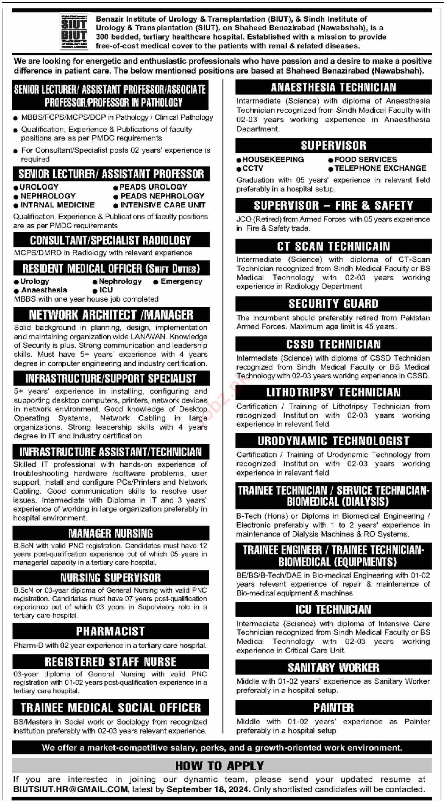 Sindh Institute of Urology and Transplantation SIUT Jobs In Karachi 2024 Apply