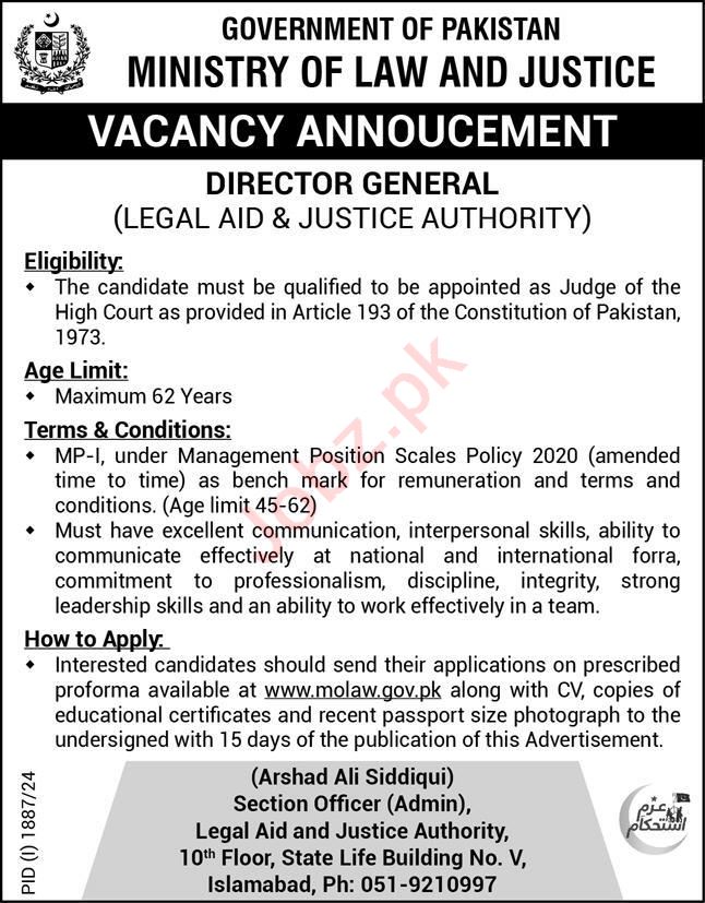 Ministry of Law And Justice Jobs In Islamabad 2024 Detail